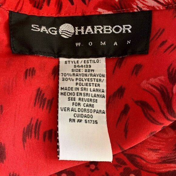 Vintage Sag Harbor Red Floral Oversized Button Down Shirt Size 22W - Picture 9 of 10